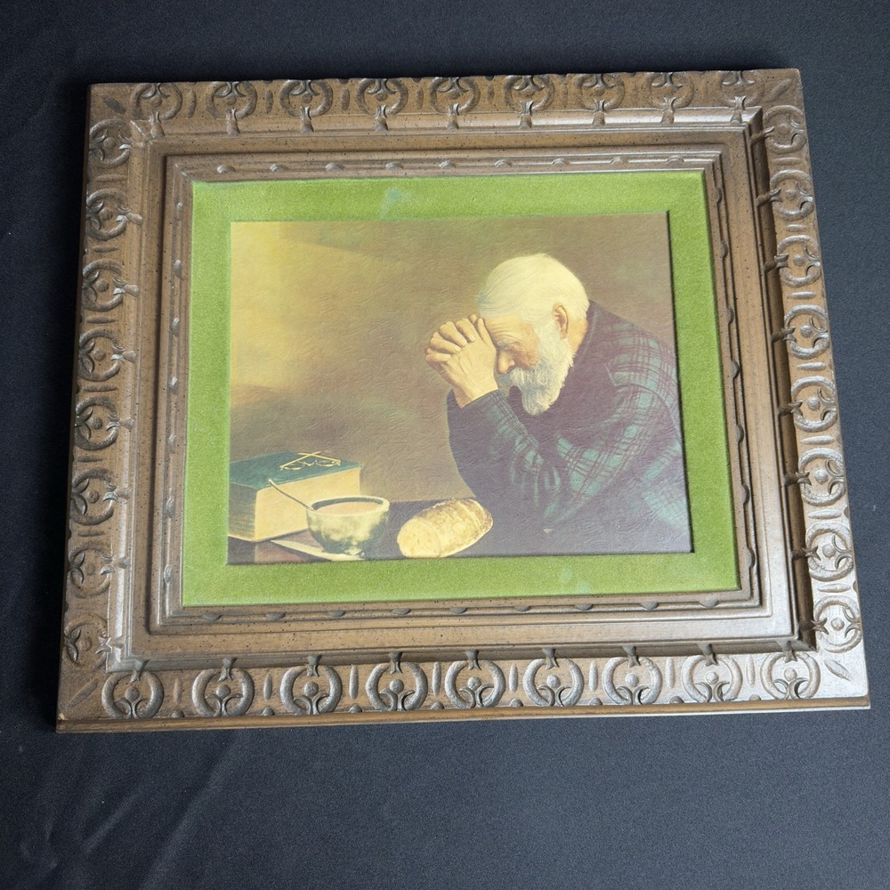 Vtg GRACE Old Man Praying Framed Print 17"x20" Eric Enstrom Blessing Wall Art Lg